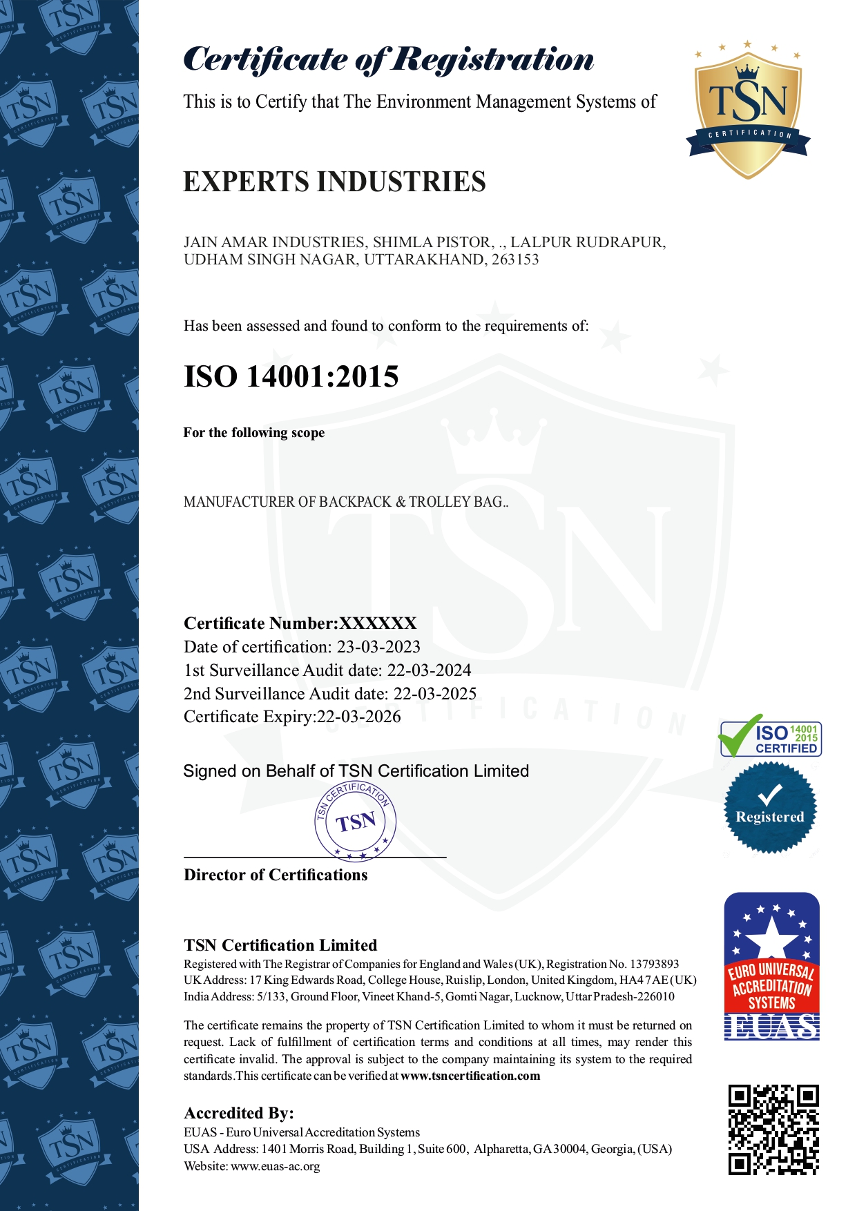 ISO 14001:2015 Certificate