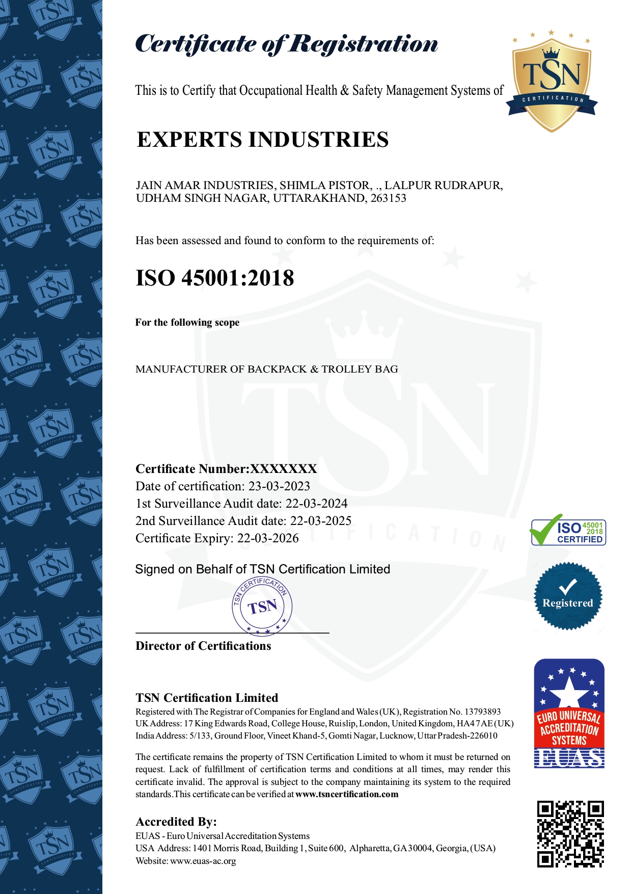 ISO 45001:2018 Certificate