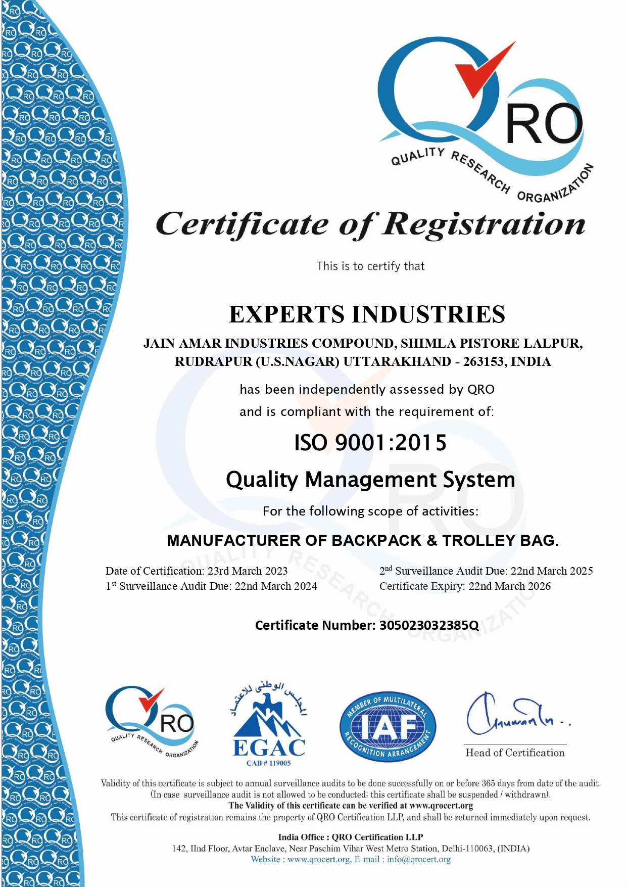 ISO 9001:2015 Certificate